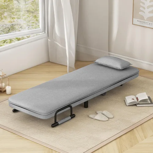 Vista 23 de KOMFOTT Silla convertible, silla de dormir con respaldo ajustable de 5 posiciones y almohada lumbar, 2 patas de metal ocultas y 2 ruedas