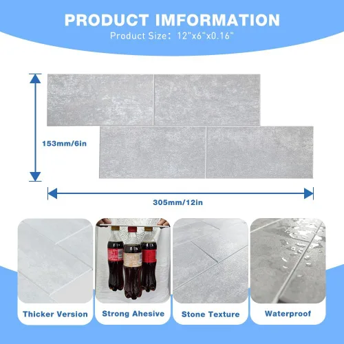 Vista 2 de COLAMO Azulejos de Metro Grandes Rígidos de Despegar y Pegar de 6"x12" Swatch Gris Blanco, Azulejos de Piedra Sintética para Salpicadero de Pared