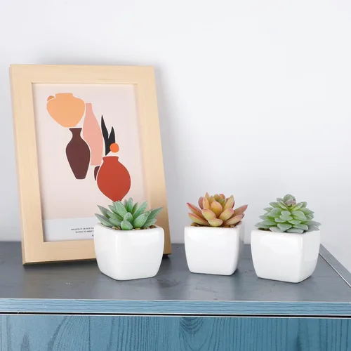 Vista 7 de FUNARTY 5pcs Artificial Succulent Plants, Small Fake Desk Plants Mini Succulents Indoor for Shelf Living Room Bedroom Windowsills Office Home
