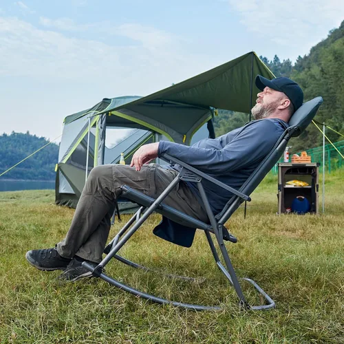 Vista 9 de TIMBER RIDGE Silla de columpio plegable extra grande para acampar, silla de columpio acolchada para exteriores con respaldo alto, silla portátil