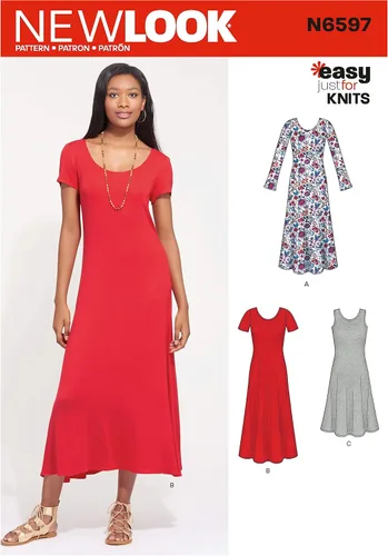 New Look Pattern N6597 - Vestido de punto para señorita, varios, blanco