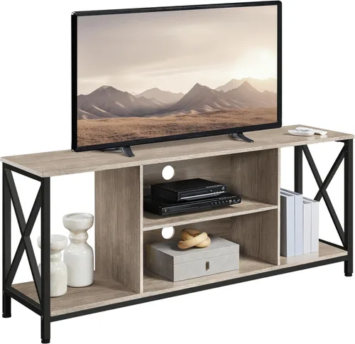 Yaheetech Soporte de TV para televisores de hasta 65 pulgadas, centro de entretenimiento de 55 pulgadas con almacenamiento, consola de TV de madera