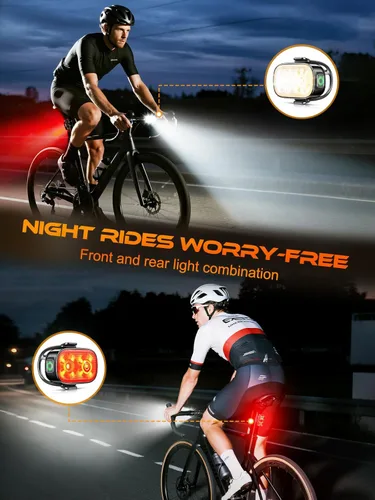 Vista 2 de Bike Lights, Ultra-Slim USB-C Rechargeable Bike Lights Front and Back, 5+6 Lighting Modes & IP65 Waterproof, Super Bright Bicycle Light Set for Road
