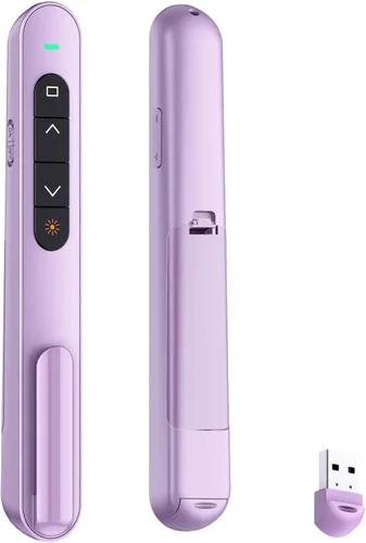 Vista 7 de QUI Clicker de presentación para PowerPoint, RF 2.4GHz USB Presentador inalámbrico remoto con Control de Volumen, Clicker de PowerPoint Avanzador