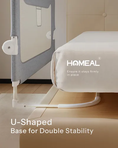 Vista 6 de HOMEAL Riel de cama para niños pequeños, rieles plegables de 59 pulgadas con base en forma de U camas individuales, matrimoniales, queen, king
