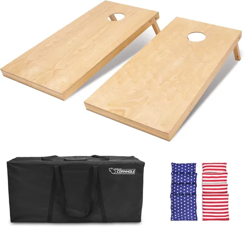 GoSports 4 ft x 2 ft Regulation Size Wooden Cornhole Boards Set with Natural Wood Stain Finish - Includes Carrying Case