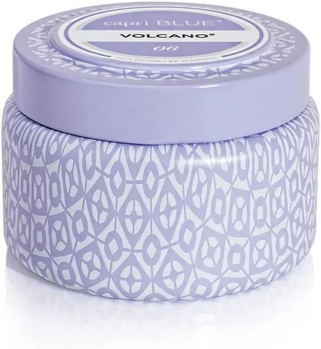 Capri Blue Volcano - Vela en tarro de lata de viaje impresa Vela de lujo con una mezcla de cera de soja de larga duración, perfumada con fragancia