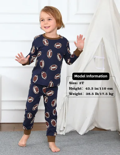 Vista 2 de A&J DESIGN Conjunto de pijama para niños, 100 % algodón, 2 piezas con temática deportiva