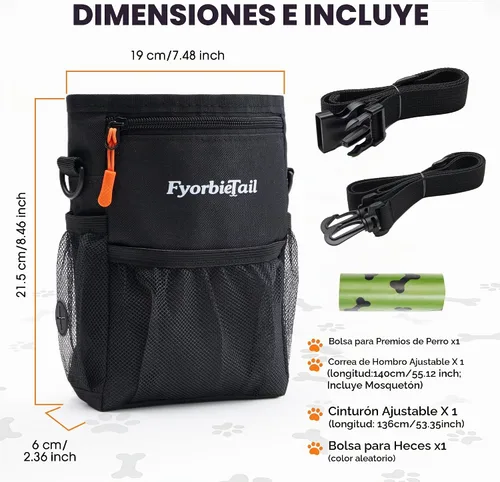 Vista 3 de Bolsa de golosinas para perros, bolsa de entrenamiento de 4 tazas, cierre Negro