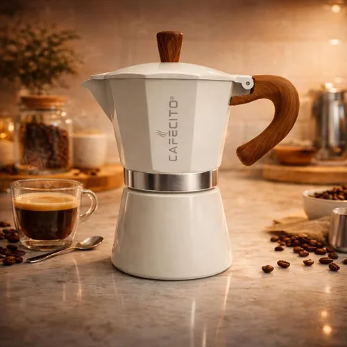 Vista 3 de Kit de iniciación de café cubano - El sistema ritual Cafecito Olla moka de 6 tazas (Cafetera Cubana) con herramientas de espuma, válvula
