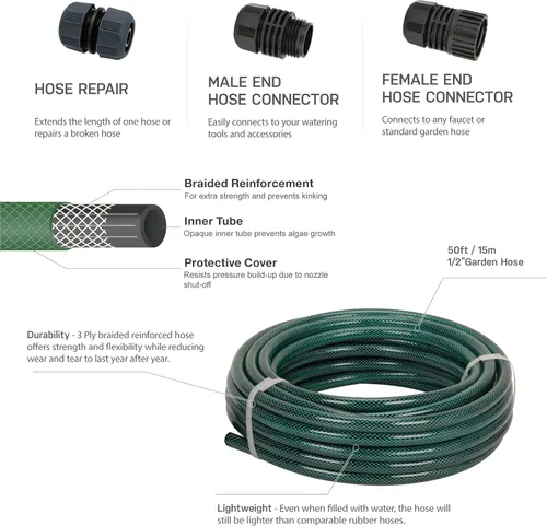Vista 3 de Eden Manguera de jardín de goma (50 pies) + extensiones de aspersor (juego de 10 piezas)