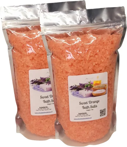 Sales de baño | 8 libras (2) bolsas de 4 libras (128 onzas) | Aroma naranja dulce | Sal de Epsom | Sal marina | Baño | Cuidado del cuerpo | Belleza