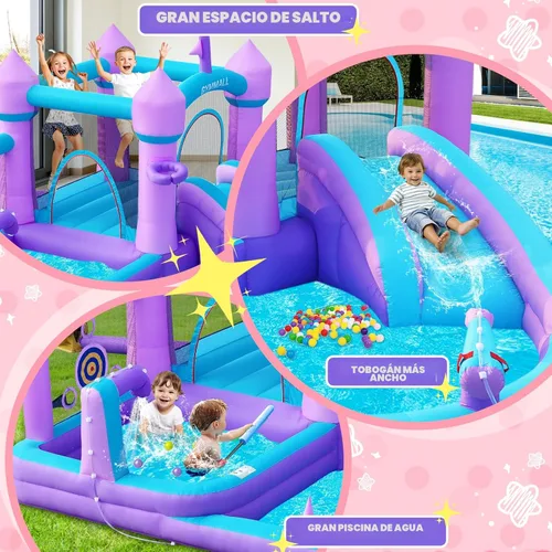 Vista 2 de Casa de Rebotes Inflable para Niños 3-8, Castillo Hinchable Grande Morado con Tobogán, Soplador de Aire de 480W, Espacio para Saltar, Piscina