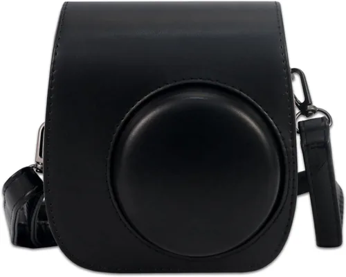 Frankmate Funda de piel sintética compatible con cámara instantánea Fujifilm Instax Mini 11 12 con correa ajustable y bolsillo (negro)
