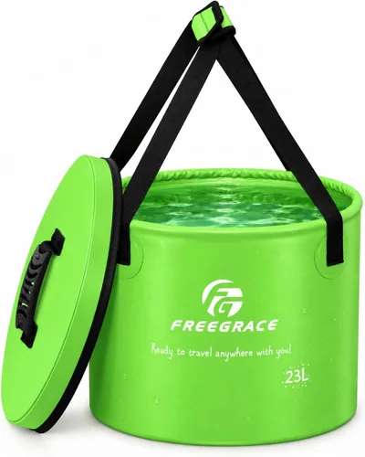 Vista 14 de Cubeta Freegace para agua, compacta y plegable, ligera y duradera, incluye un práctico bolsillo de malla Verde