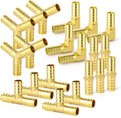 Vista 29 de GASHER 5 púas de manguera de latón de 1/2 pulgada, accesorio de manguera de 4 vías con 20 intersección de abrazadera