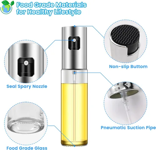 Vista 3 de Daily Treasures Paquete de 2 botellas de vidrio de aceite de oliva con boquilla precisa mejorada de 3.4 fl oz con botella de cepillo de aceite