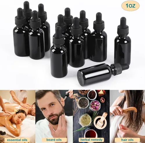 Vista 204 de NOOEEISS 4 piezas, botella con cuentagotas de 1 oz, botella de vidrio ámbar con cuentagotas, botellas de tintura con cuentagotas, acabado elegante