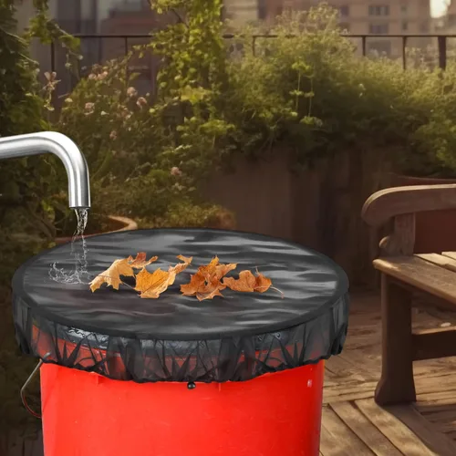 Vista 7 de 2 fundas de malla para barriles de lluvia con cordón, pantalla de red de barril de lluvia para recoger el agua de lluvia de la canaleta, evita que