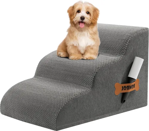 Vista 21 de Escaleras para perros Romrol, rampa para camas y sofás, escalones extra anchos para mascotas con cubierta duradera impermeable y antideslizante