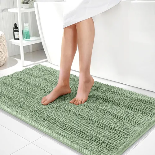 Vista 138 de OLANLY Tapetes de baño gruesos de chenilla a rayas de 30 x 20 pulgadas, extra suaves, absorbentes, con parte trasera de goma, se pueden lavar