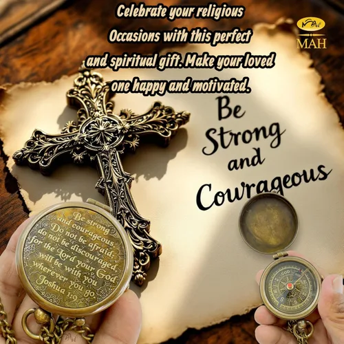 Vista 5 de Bible Verse Brass Compass – “Be Strong and Courageous” (Joshua 1:9) Christian Gift for Graduation, Baptism, Confirmation – Religious Keepsake for