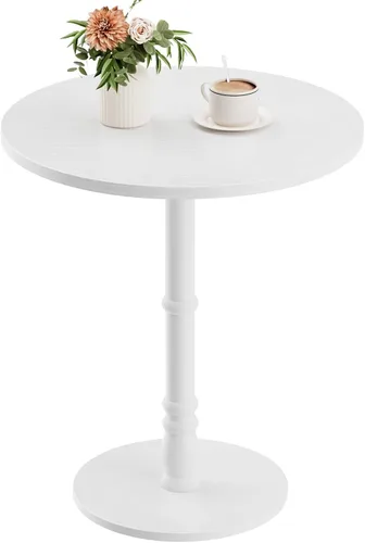 Vista 12 de Mesa auxiliar redonda, pilar de madera maciza con parte superior y base de madera, pequeña mesa de acento para bebidas para sala de estar, Negro