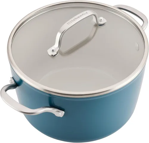 Vista 12 de KitchenAid Juego de ollas y sartenes antiadherentes de inducción de cerámica anodizada dura con cacerolas, sartenes, olla y tapas, apto