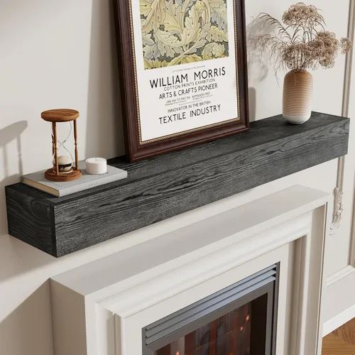 Vista 29 de Marsmiles Repisa de chimenea de 48 pulgadas, manteles de madera rústicos hechos a mano para sobre la chimenea, estantes flotantes montados