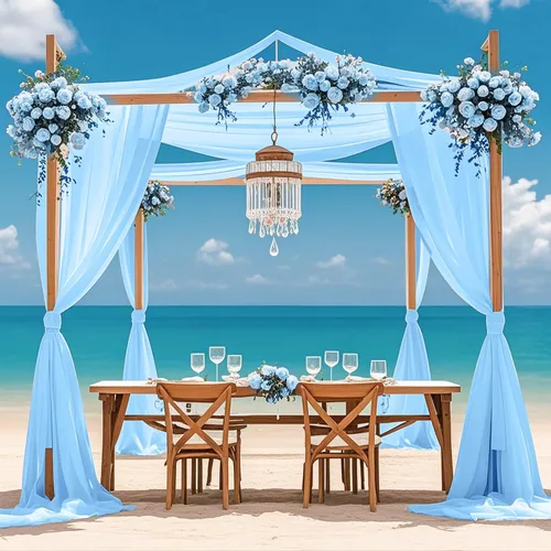 FOTSHARER Cortinas de techo azul bebé para boda, 2 paneles de 5 x 20 pies, gasa para arco de boda, cortinas de techo para telón de fondo, decoración