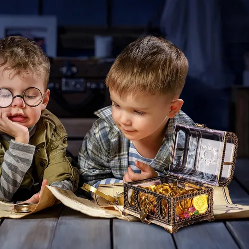Vista 8 de Cofre del tesoro antiguo transparente para niños, almacenamiento pirata de plástico y caja decorativa Baúl antiguo transparente 1
