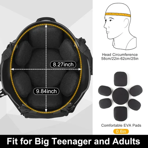 Vista 3 de Casco y máscara de Airsoft, máscara de cara completa con gafas desmontables, casco negro de paintball con soporte NVG y riel lateral, equipo táctico