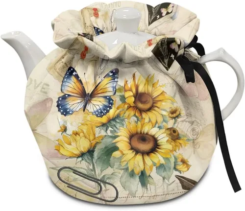 Vista 27 de Tetera acogedora funda térmica aislada para hervidor de agua, calentador de desayuno, lavable a máquina, para tetera, decoración de cocina del Verde