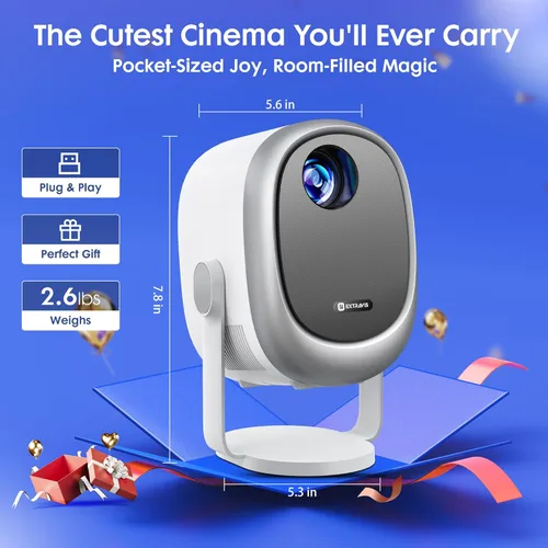 Vista 6 de Projector with WiFi and Bluetooth,【360° Rotatable & Auto Keystone】, EXTRAVIS H1 Mini Portable Projector Support 1080P HD Movie Projector, E-Focus