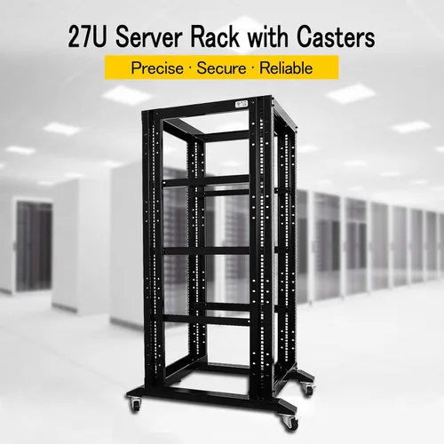 Vista 2 de Raising Electronics Estante de marco abierto para servidores, 4 postes de 19 pulgadas, ajustable para servidor/estante de audio de acero laminado