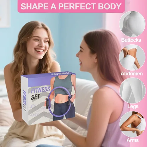 Vista 7 de Juego de equipo de anillo de pilates, kit de pilates para el hogar para mujer con anillo mágico de 13 pulgadas con asas acolchadas dobles, pelota