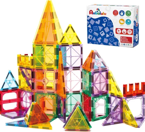 Anbalulu Azulejos Magnéticos, 63 Piezas de Bloques Magnéticos para Niños, Juego de Construcción con Imanes, Set de Construcción Educativo, Juguetes