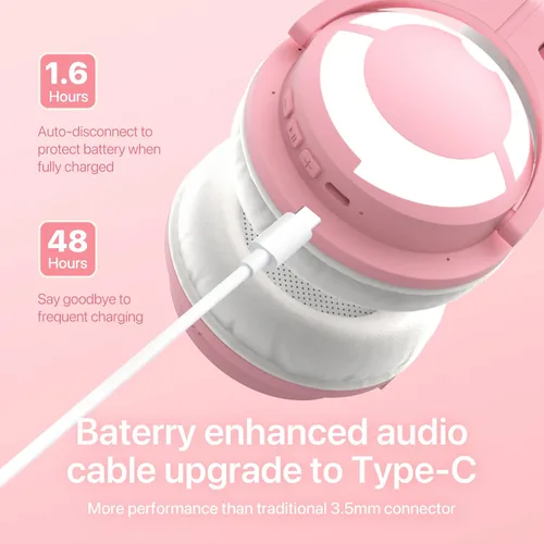 Vista 7 de YOWU Auriculares RGB con orejas de gato 3G inalámbricos 5.0 plegables para juegos rosa con sonido envolvente 7.1, micrófono integrado e iluminación