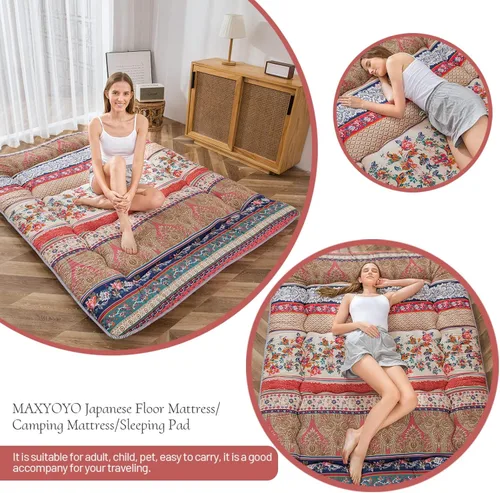Vista 153 de Colchón futón japonés de piso gris constelación, de piso tatami, portátil, para acampar, para niños, sofá cama plegable enrollable con protector