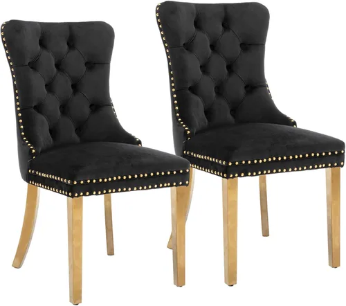 Vista 39 de Rhomtree Silla de comedor copetuda moderna de terciopelo para comedor, sillas de comedor tapizadas con diseño de remache de clavo, anillo trasero