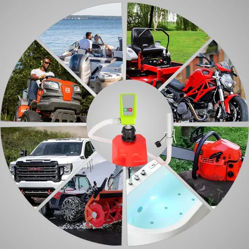 Vista 8 de Bomba de transferencia de combustible con parada automática, alimentada por pilas AA/CC, 2 modos de alimentación, manguera extra larga con adaptador