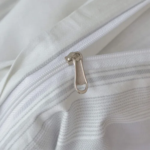 Vista 7 de Juego de funda de edredón tamaño individual, 100% algodón, estampado a rayas blanco/gris claro, ropa de cama de 3 piezas con cierre de cremallera
