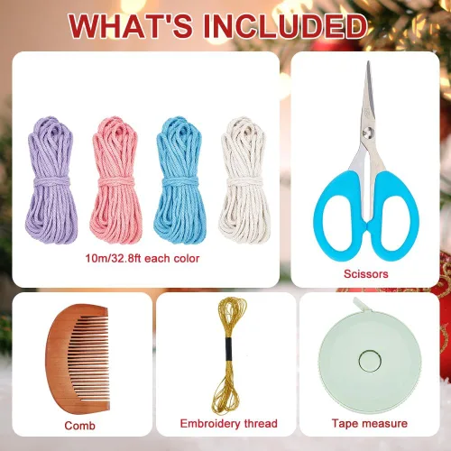 Vista 2 de INFUNLY Juego de 4 kits DIY de copo de nieve de macramé Adornos de ornamento de macramé floral bohemio para Navidad Colgante de pared de copo