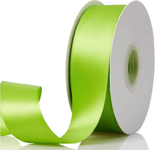 1-1/2"x50 Yards Apple Green Double Faced Satin Ribbon,Solid Color High Density Fabric Ribbon Rolls,Great for Gift Wrapping,Sewing,Crafts,DIY Bows