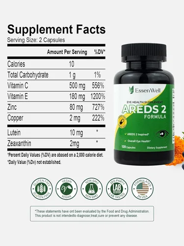 Vista 5 de AREDS 2 120 cápsulas + multivitamínico, vitamina ocular 2 en 1, contiene vitamina C, D, E y zinc