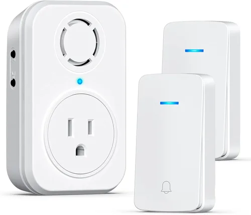 Vista 10 de Timbre inalámbrico AIDA, timbre autoalimentado con tomacorriente extra, sin necesidad de batería, botón de presión, timbre de puerta inalámbrico, 5