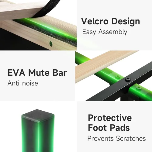 Vista 8 de koorlian Marco de cama tamaño matrimonial, Marco de cama tamaño matrimonial con cabecero, Marco de cama tapizado ajustable con puerto tipo C y USB