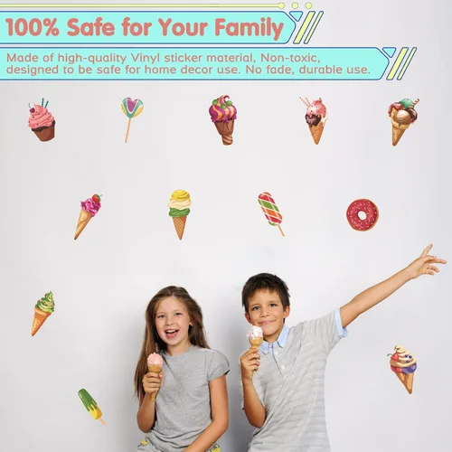 Vista 3 de Calcomanías de pared de helado extraíbles coloridas calcomanías de pared para despegar y pegar, calcomanías de helado para decoración de habitación