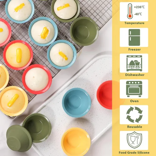 Vista 6 de Webake 36 Pcs Silicone Puto Molder Filipino Small-Size, 2.2" Reusable Kutsinta Molder for Steamer, Plastic Replacement Baking Cup, BPA-Free and