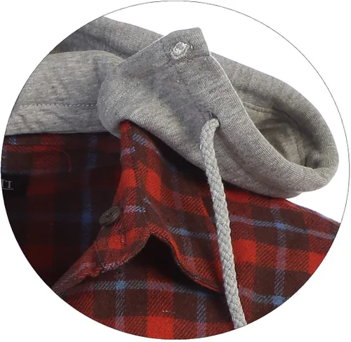 Vista 2 de Gioberti - Camisa de franela a cuadros para hombre con capucha extraíble y botones